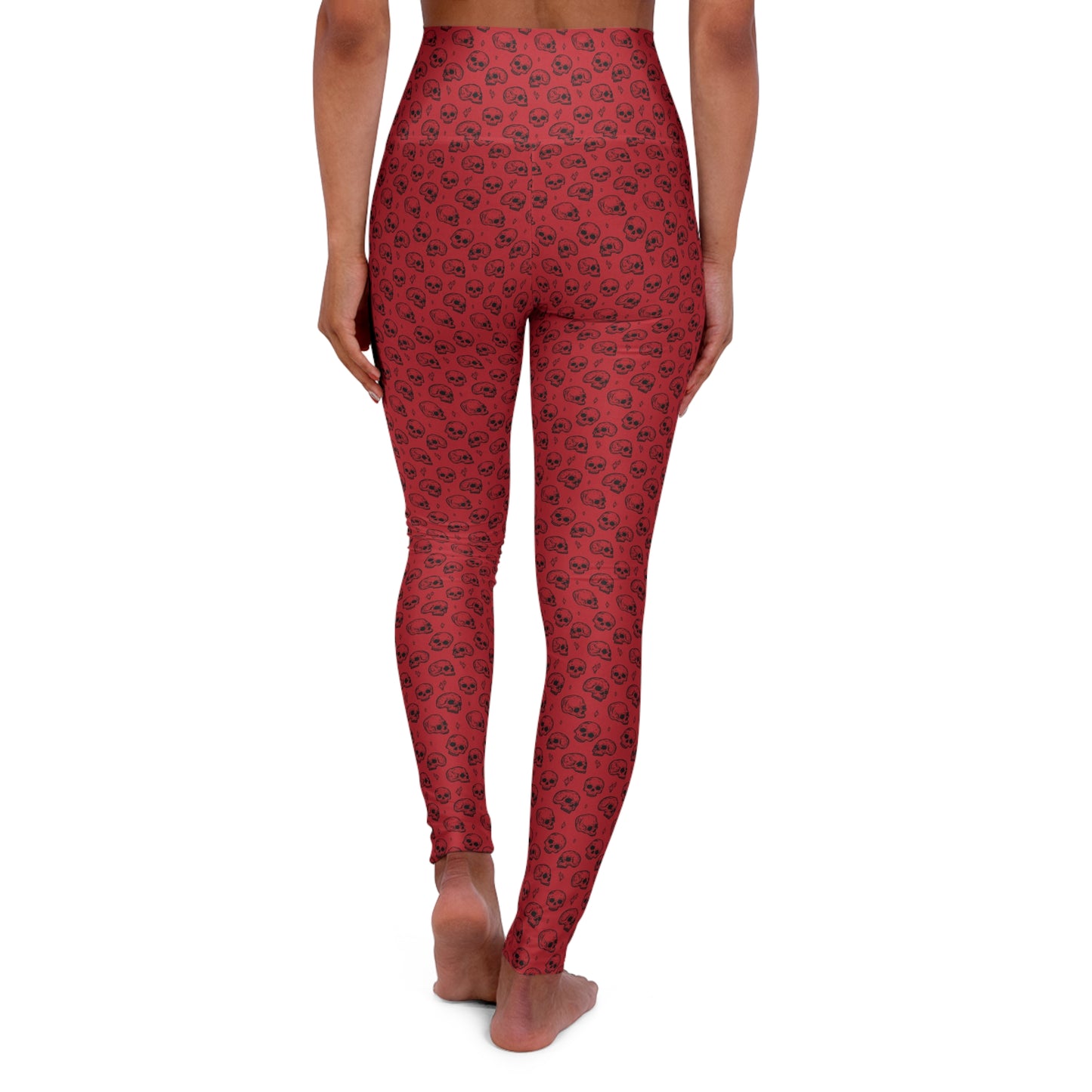Black on red skulls High Waisted Yoga Leggings