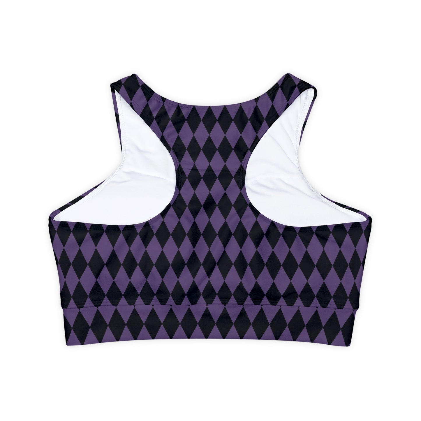 Black and Purple Harlequin Fully Lined, Padded Sports Bra, Black and White Sports Bra, Lined Athletic Top, Fitness Apparel