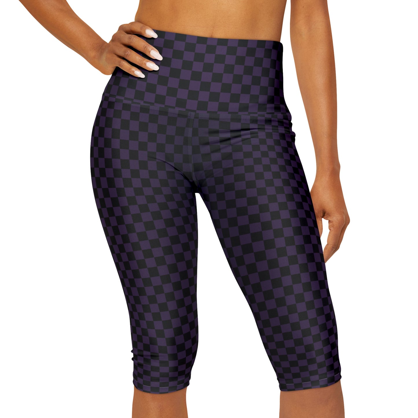 Checkerboard in Black and Purple Yoga Capri Leggings