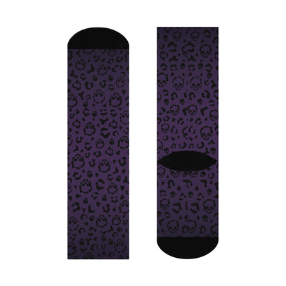 Cheetah Skulls in Purple Cushioned Crew Socks