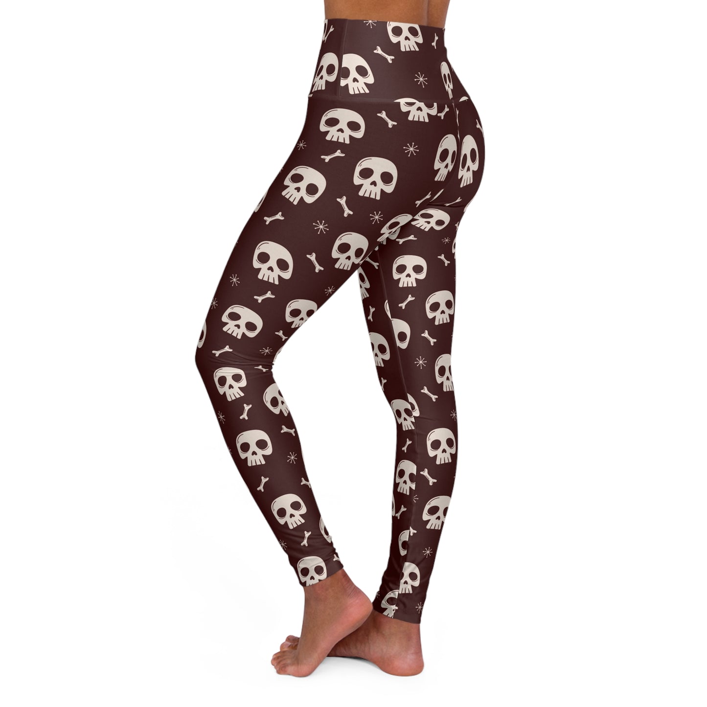 White skulls on dark red High Waisted Yoga Leggings