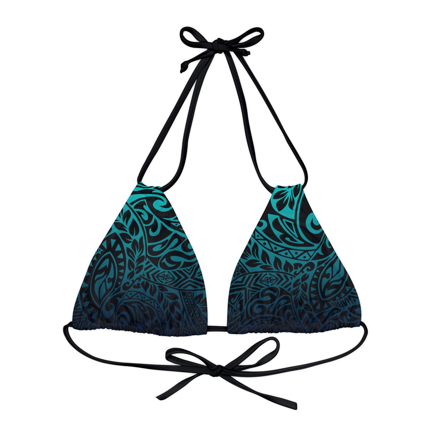 Teal Navy Polynesian Tribal Strappy Triangle Bikini Top