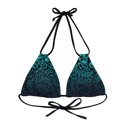 Teal Navy Polynesian Tribal Strappy Triangle Bikini Top
