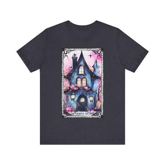 The Haunted Cottage Jersey unisex tee, Halloween Graphic Tee, Spooky Shirt, Trick or Treat Tee, Halloween Costume, Festive Gift