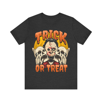 Trick or Treat Jersey unisex tee, Halloween Graphic Tee, Spooky Shirt, Trick or Treat Tee, Halloween Costume, Festive Gift