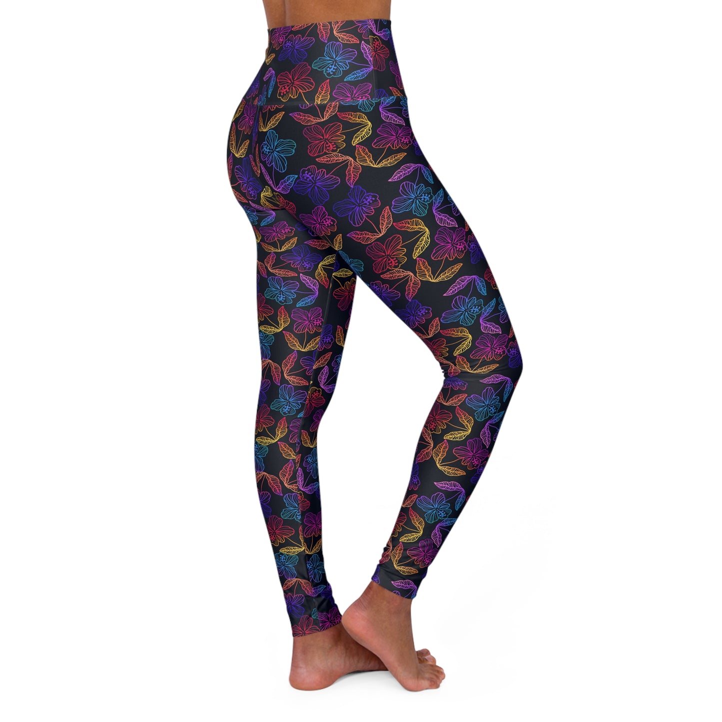 Rainbow hibiscus High Waisted Yoga Leggings