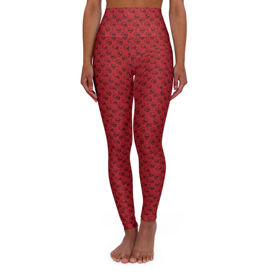 Black on red skulls High Waisted Yoga Leggings