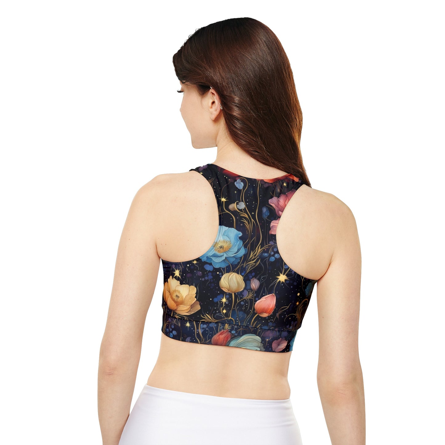 Art Nouveau 3 Fully Lined, Padded Sports Bra, Black and White Sports Bra, Lined Athletic Top, Fitness Apparel