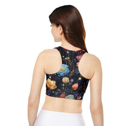 Art Nouveau 3 Fully Lined, Padded Sports Bra, Black and White Sports Bra, Lined Athletic Top, Fitness Apparel