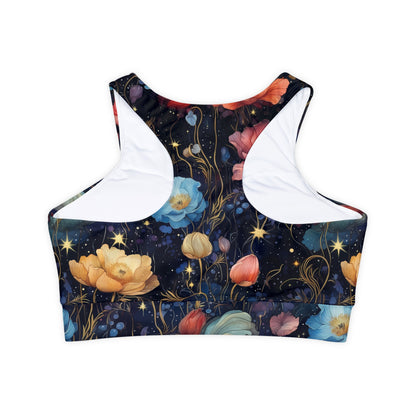 Art Nouveau 3 Fully Lined, Padded Sports Bra, Black and White Sports Bra, Lined Athletic Top, Fitness Apparel