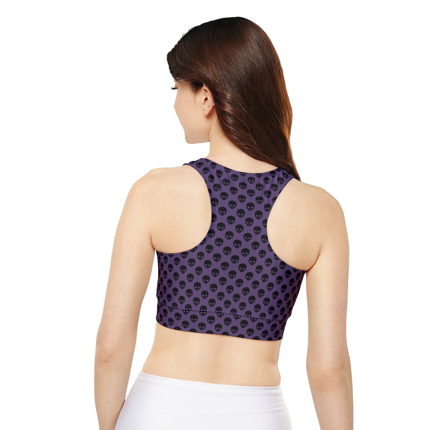 Black Skull son Purple Fully Lined, Padded Sports Bra, Black and White Sports Bra, Lined Athletic Top, Fitness Apparel
