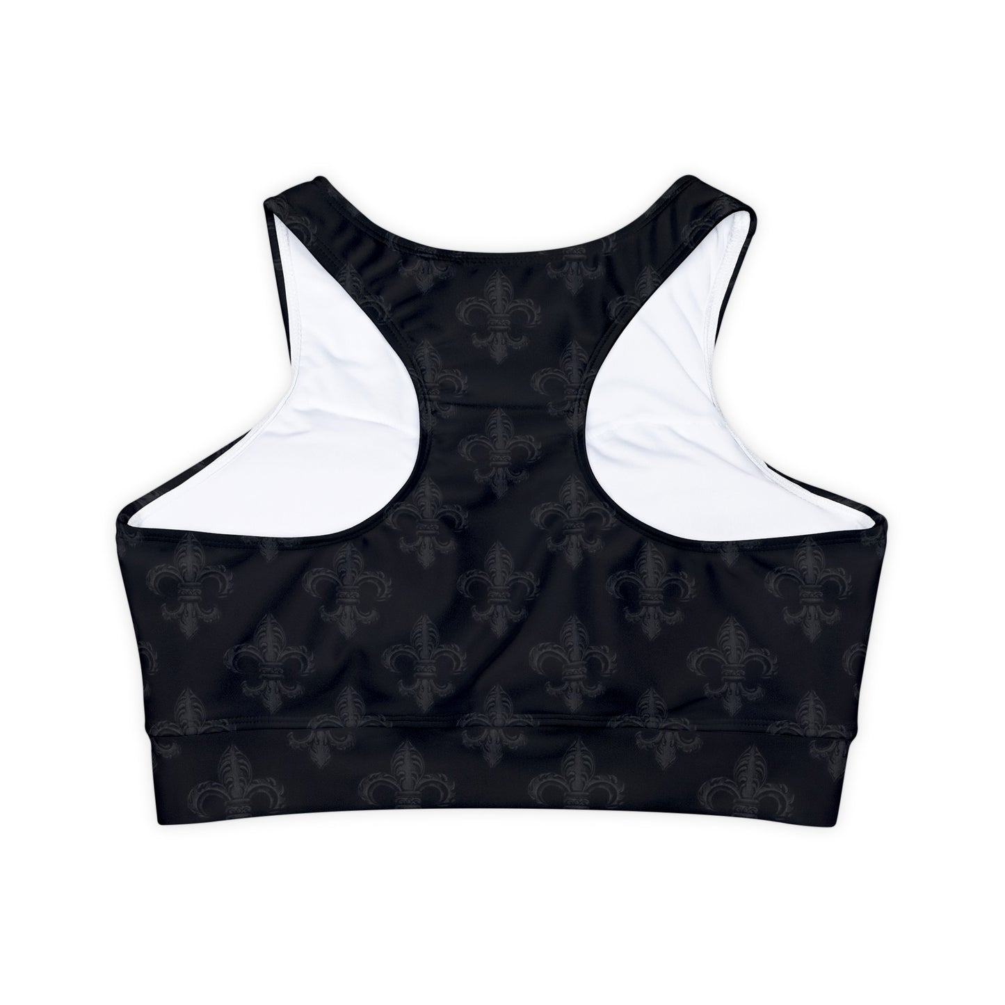 Gothic Fleur De Lis Fully Lined, Padded Sports Bra, High Neck Sports Bra, Lined Athletic Top, Fitness Apparel
