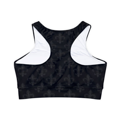 Gothic Fleur De Lis Fully Lined, Padded Sports Bra, High Neck Sports Bra, Lined Athletic Top, Fitness Apparel