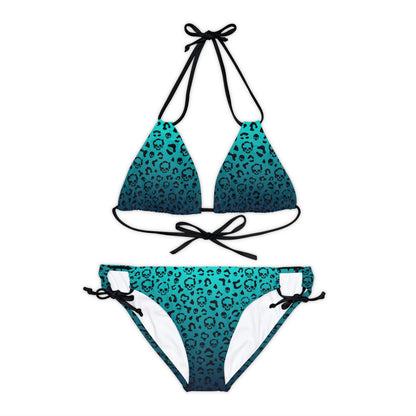 Cheetah Skull in Teal Strappy Bikini Set