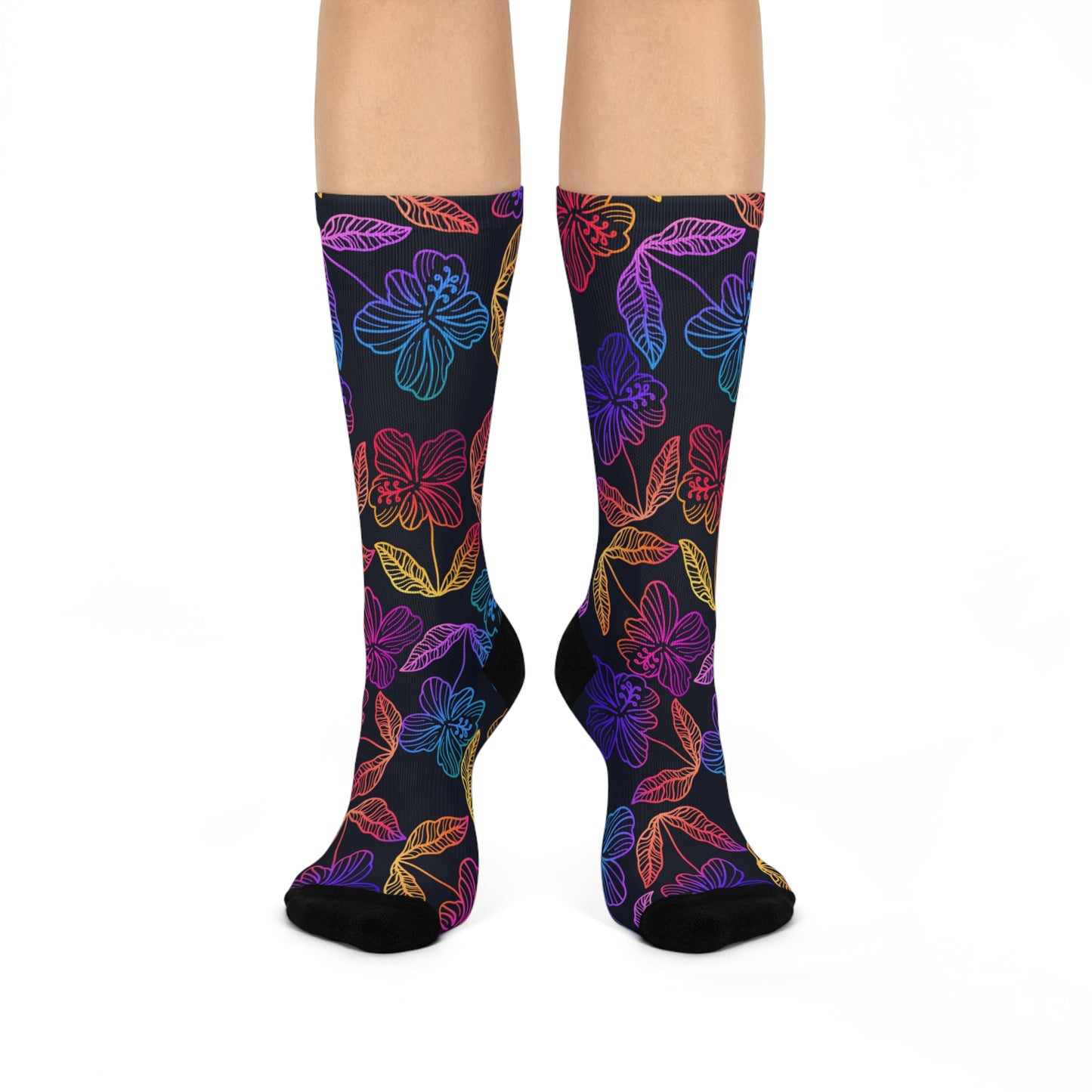 Rainbow Hibiscus Cushioned Crew Socks