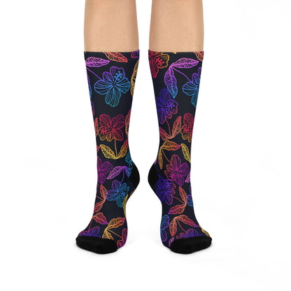 Rainbow Hibiscus Cushioned Crew Socks