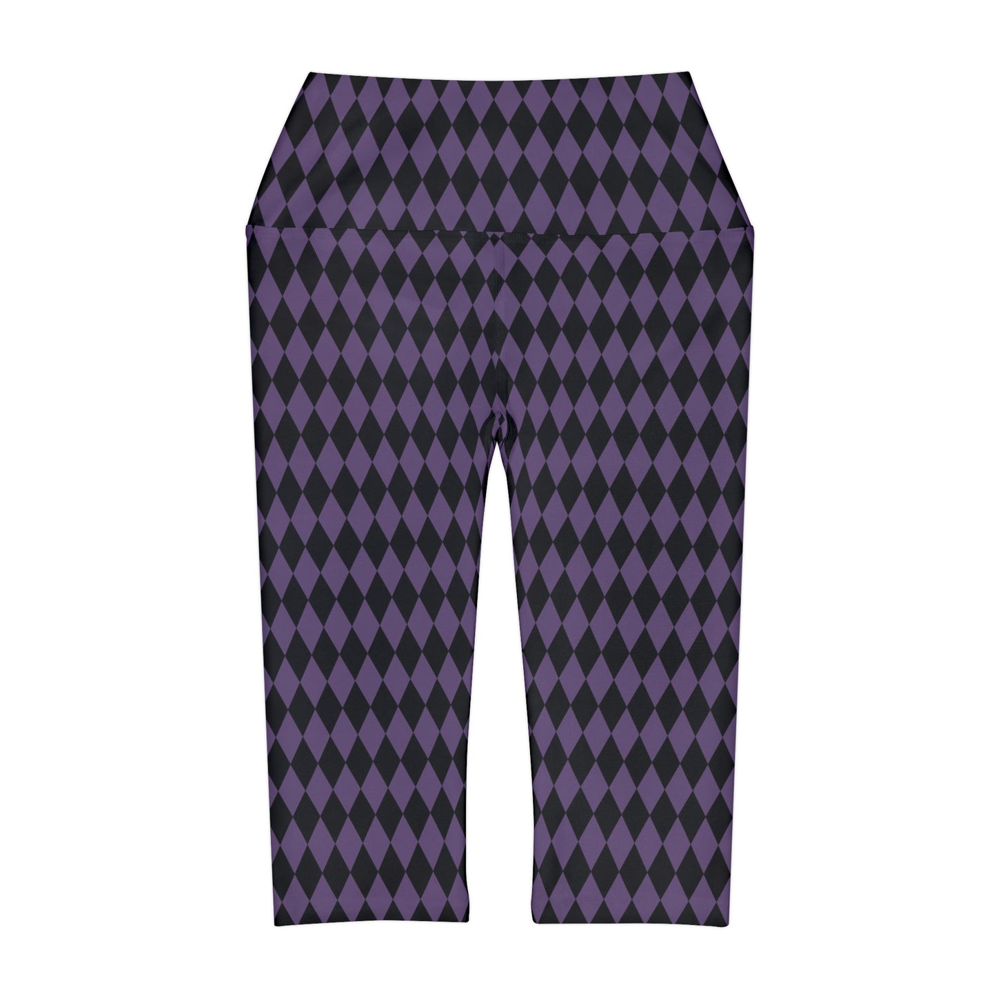 Harlequin in Black and Purple Yoga Capri Leggings