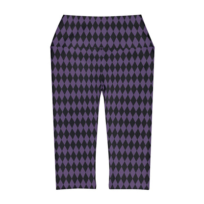 Harlequin in Black and Purple Yoga Capri Leggings