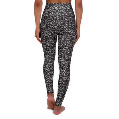 White skulls on black High Waisted Yoga Leggings