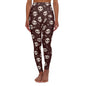 White skulls on dark red High Waisted Yoga Leggings