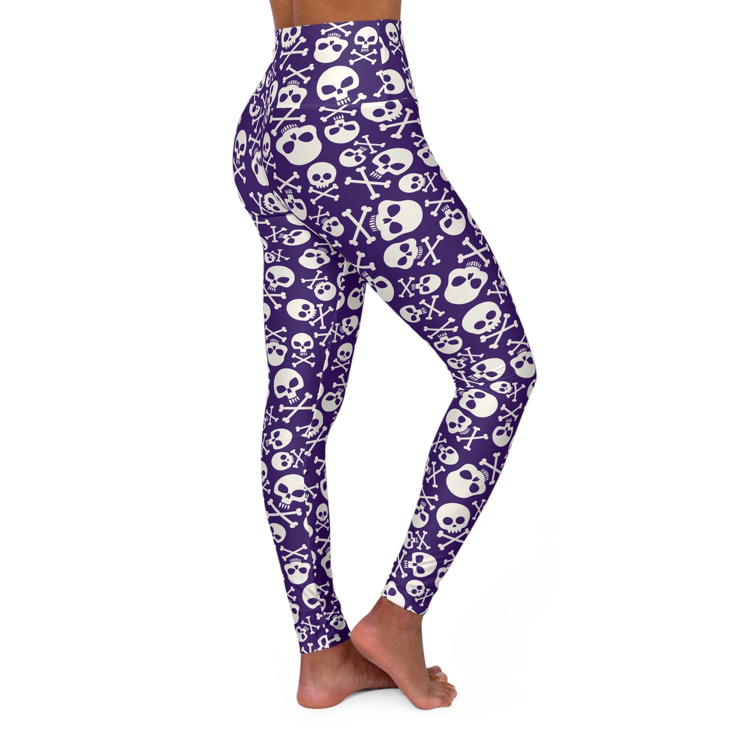 White skull and cross bones on purple High Waisted Yoga Leggings