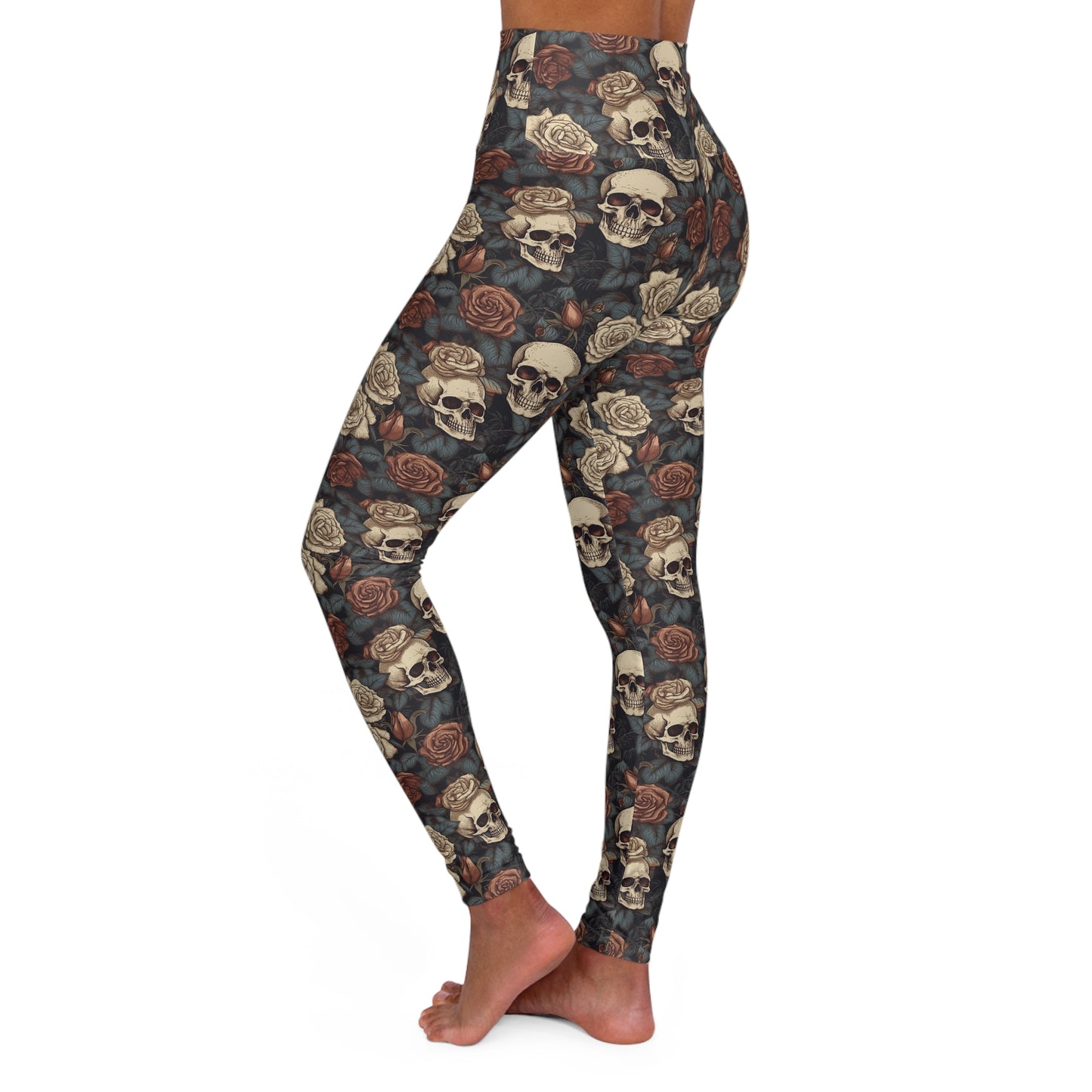 Skulls with roses High Waisted Yoga Leggings