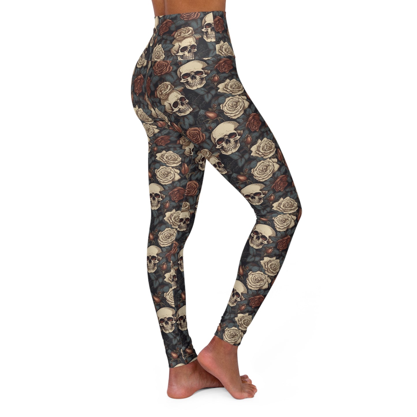 Skulls with roses High Waisted Yoga Leggings
