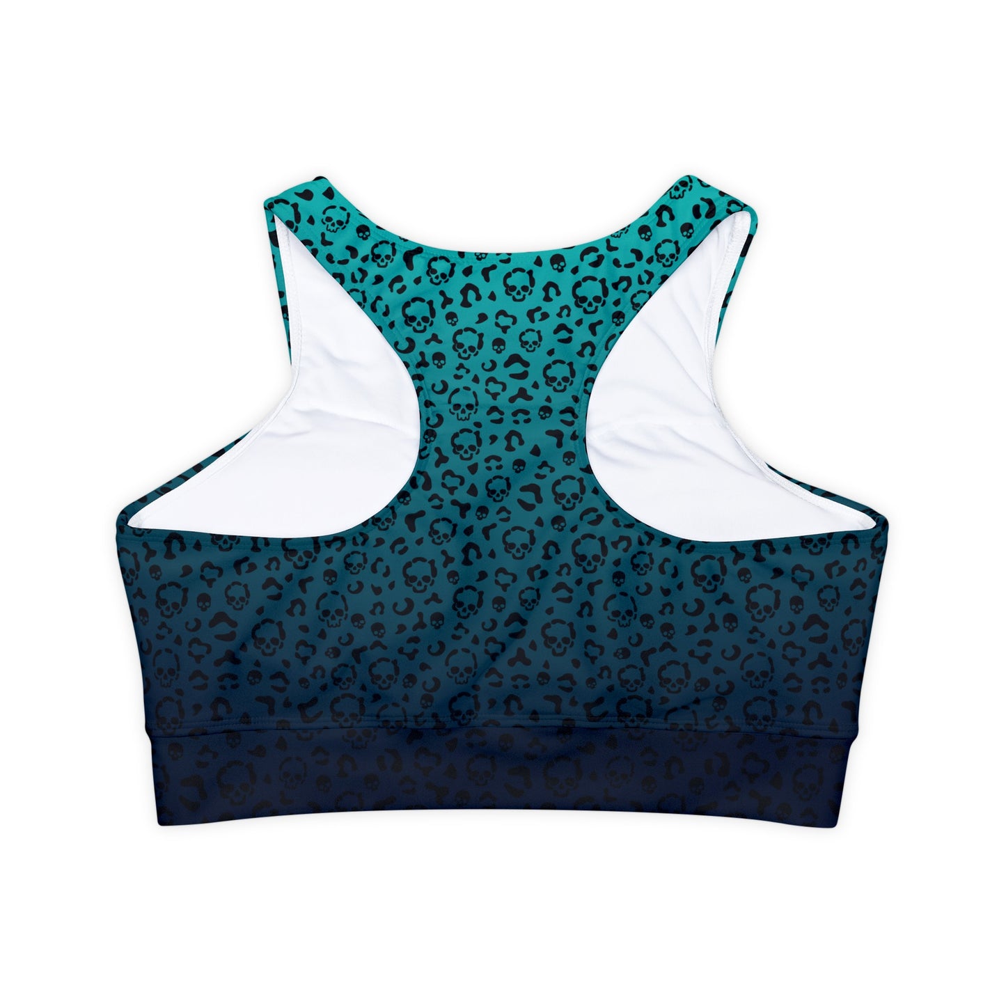 Cheetah Skull in Blue Fully Lined, Padded Sports Bra, Blue Leopard Print Sports Bra, Lined Athletic Top, Fitness Apparel