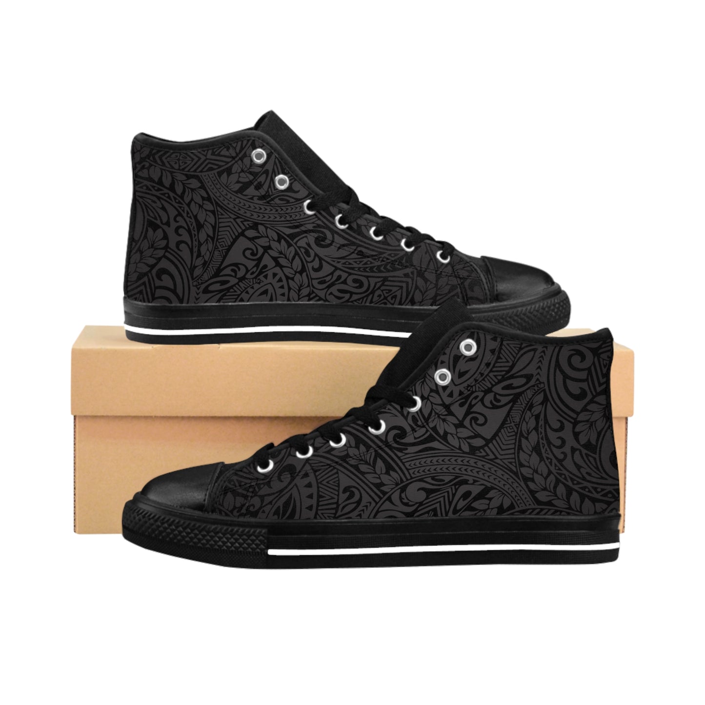Polynesian Tribal in Black & Grey Classic Men's Sneakers