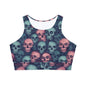 Blue and Pink Skulls Fully Lined, Padded Sports Bra, Black and White Sports Bra, Lined Athletic Top, Fitness Apparel