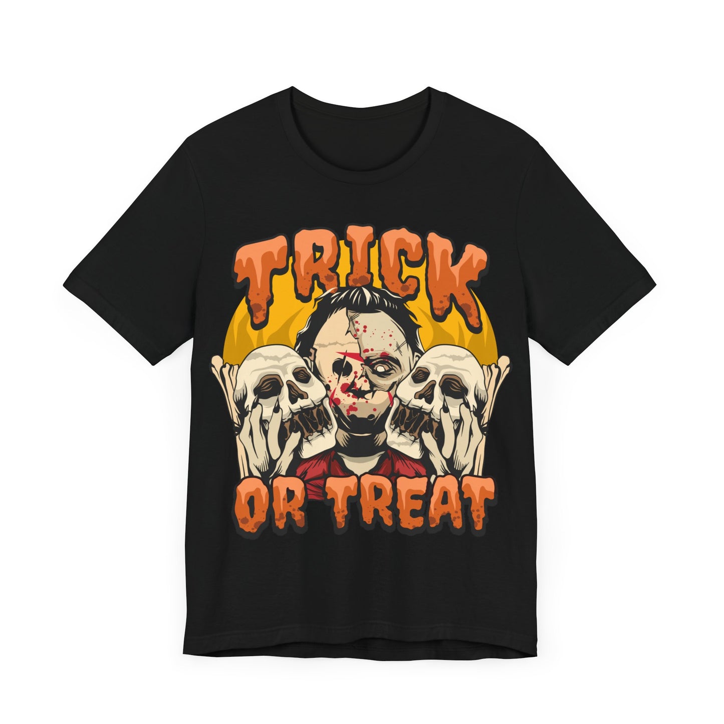 Trick or Treat Jersey unisex tee, Halloween Graphic Tee, Spooky Shirt, Trick or Treat Tee, Halloween Costume, Festive Gift