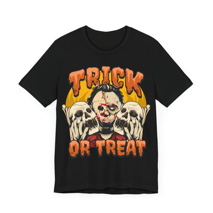 Trick or Treat Jersey unisex tee, Halloween Graphic Tee, Spooky Shirt, Trick or Treat Tee, Halloween Costume, Festive Gift