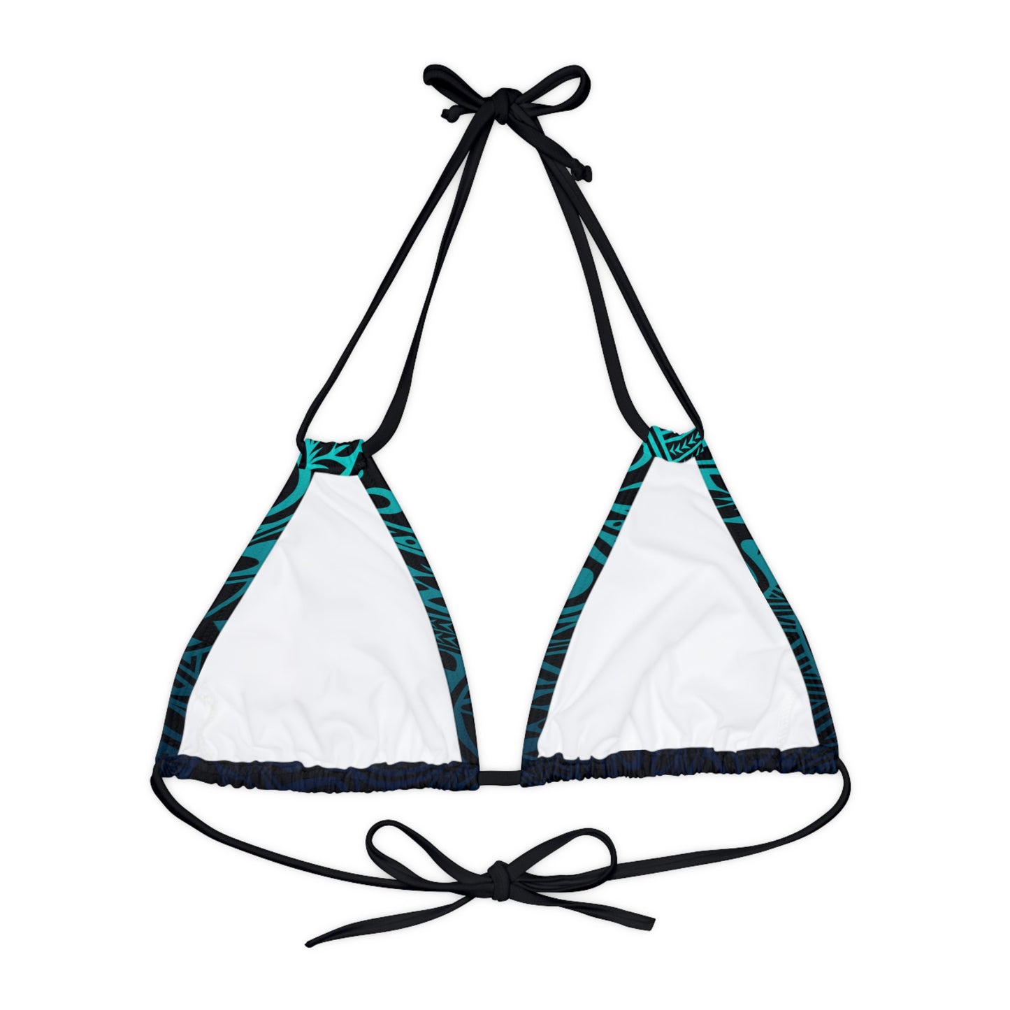 Teal Navy Polynesian Tribal Strappy Triangle Bikini Top