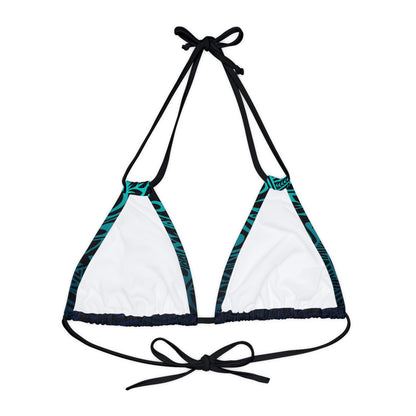 Teal Navy Polynesian Tribal Strappy Triangle Bikini Top