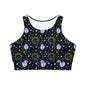 Rainbow Sun and Moon Fully Lined, Padded Sports Bra, Black and White Sports Bra, Lined Athletic Top, Fitness Apparel
