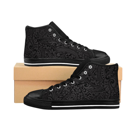 Polynesian Tribal in Black & Grey Classic Women's Sneakers