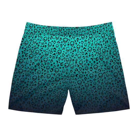 Cheetah Skulls in Teal Mid-Length Swim Shorts