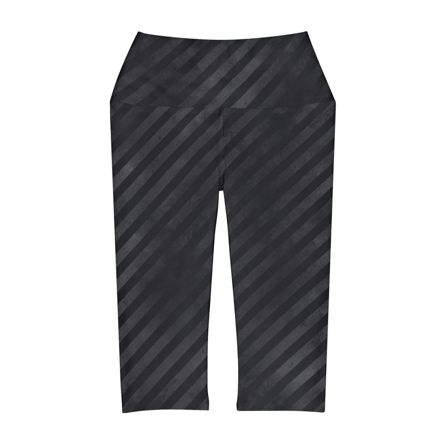 Copy of Distressed Black and Grey Stripes Yoga Capri Leggings