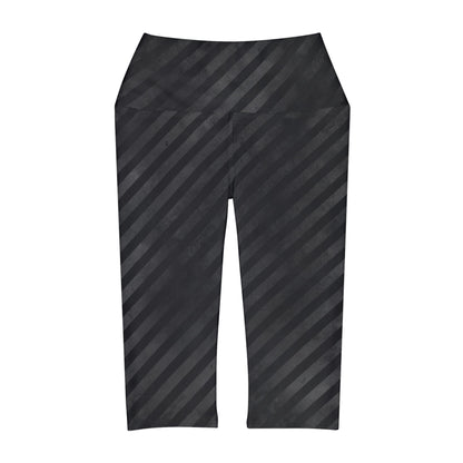 Copy of Distressed Black and Grey Stripes Yoga Capri Leggings