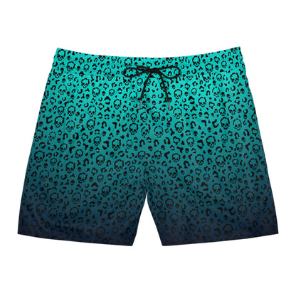Cheetah Skulls in Teal Mid-Length Swim Shorts