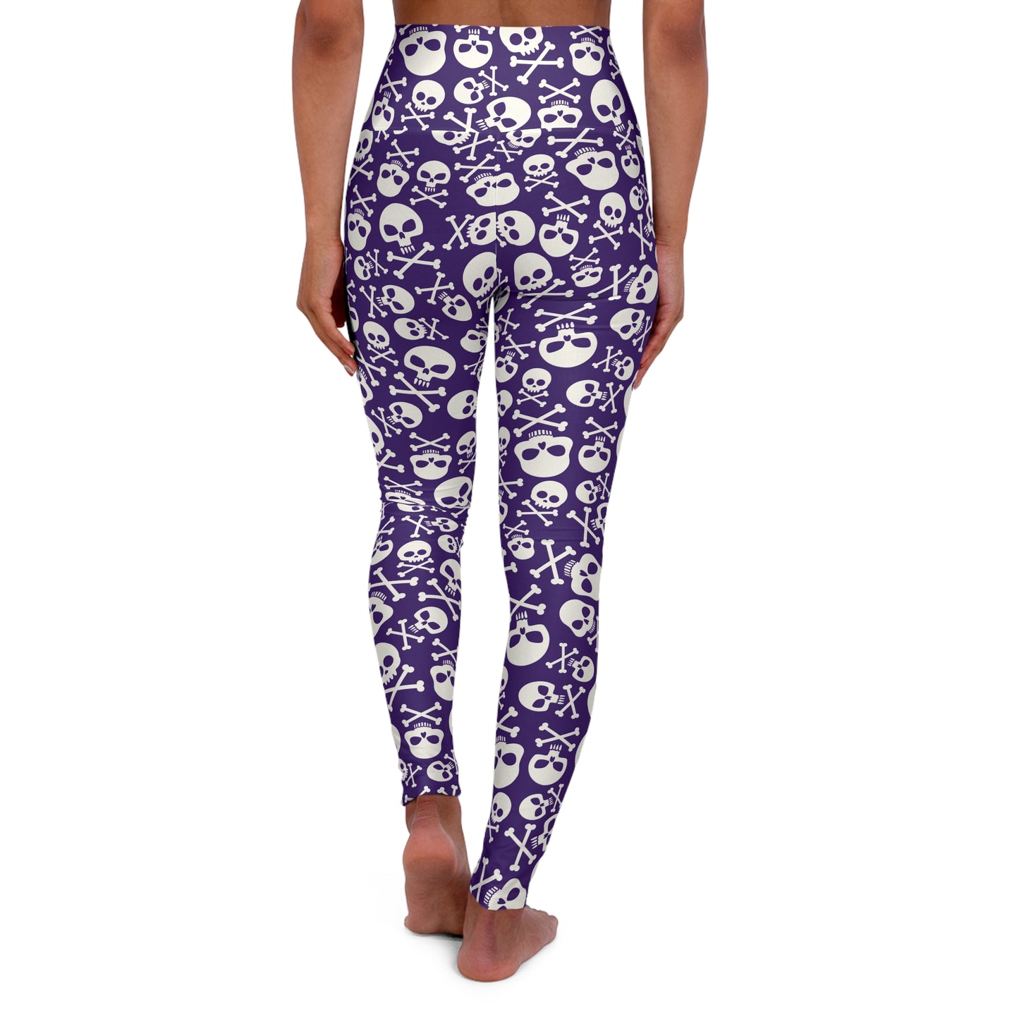 White skull and cross bones on purple High Waisted Yoga Leggings