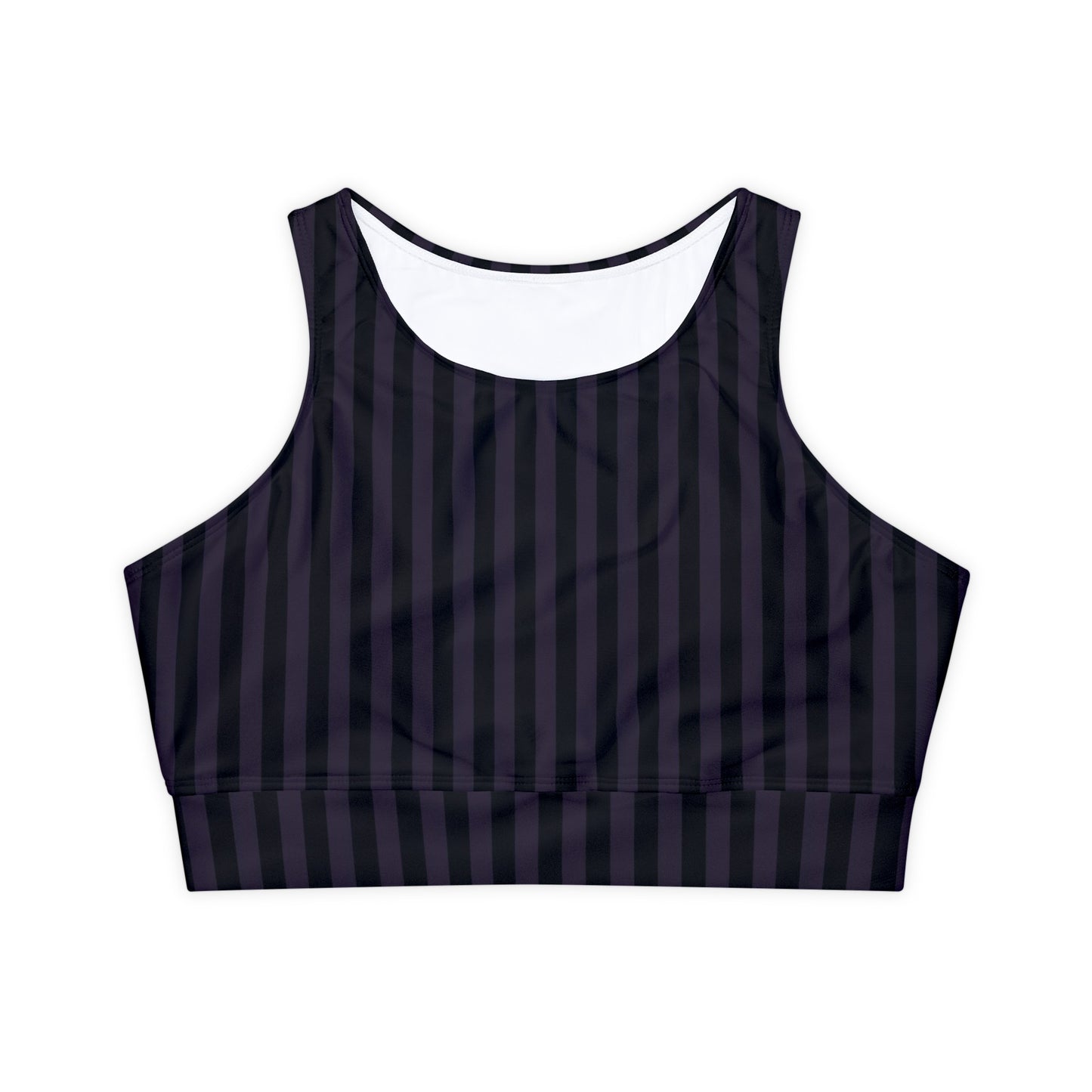Black and Purple Striped Fully Lined, Padded Sports Bra, Black and White Sports Bra, Lined Athletic Top, Fitness Apparel