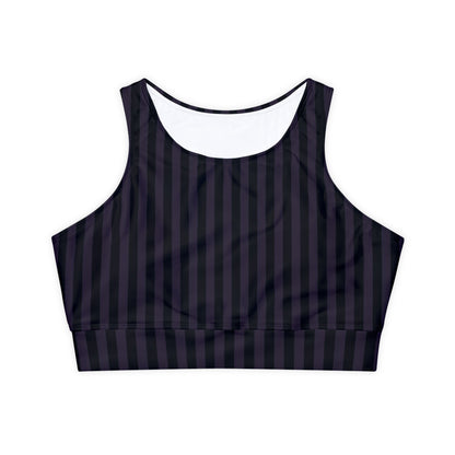 Black and Purple Striped Fully Lined, Padded Sports Bra, Black and White Sports Bra, Lined Athletic Top, Fitness Apparel