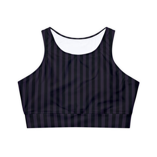 Black and Purple Striped Fully Lined, Padded Sports Bra, Black and White Sports Bra, Lined Athletic Top, Fitness Apparel