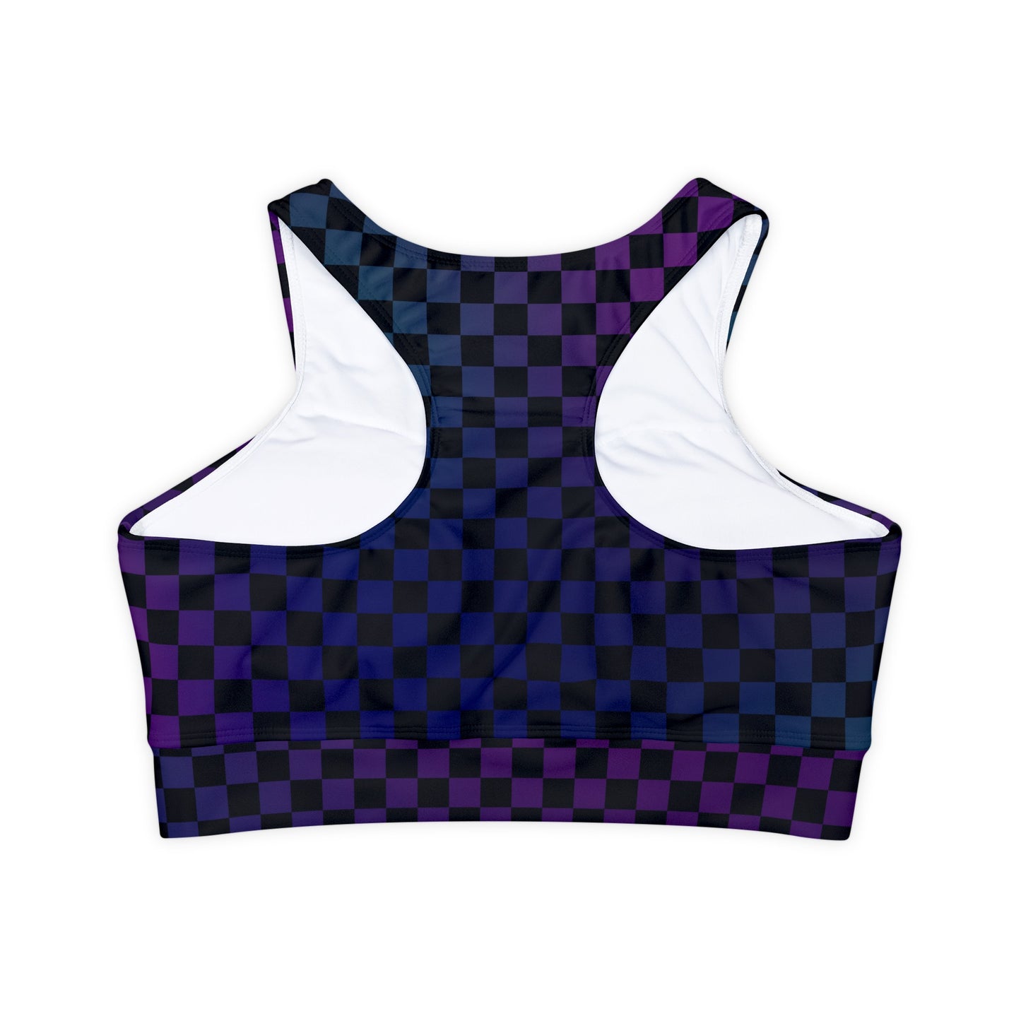 Black and Jewel Checkerboard Fully Lined, Padded Sports Bra, Black and White Sports Bra, Lined Athletic Top, Fitness Apparel