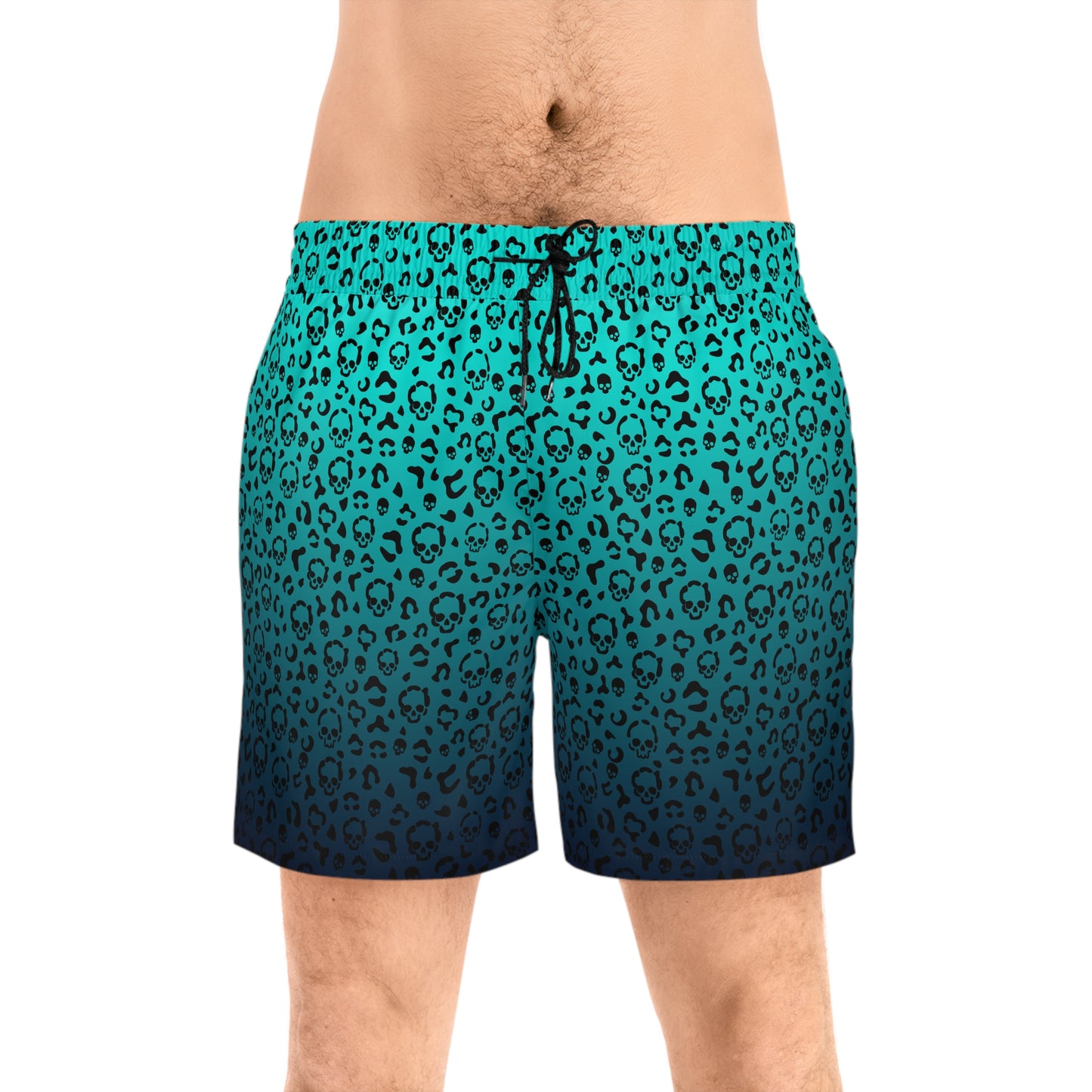 Cheetah Skulls in Teal Mid-Length Swim Shorts