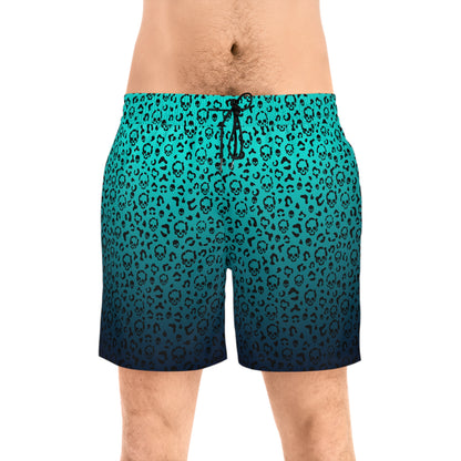 Cheetah Skulls in Teal Mid-Length Swim Shorts