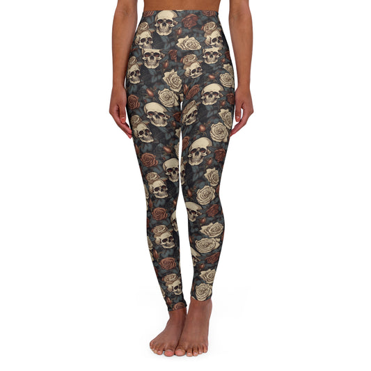 Skulls with roses High Waisted Yoga Leggings
