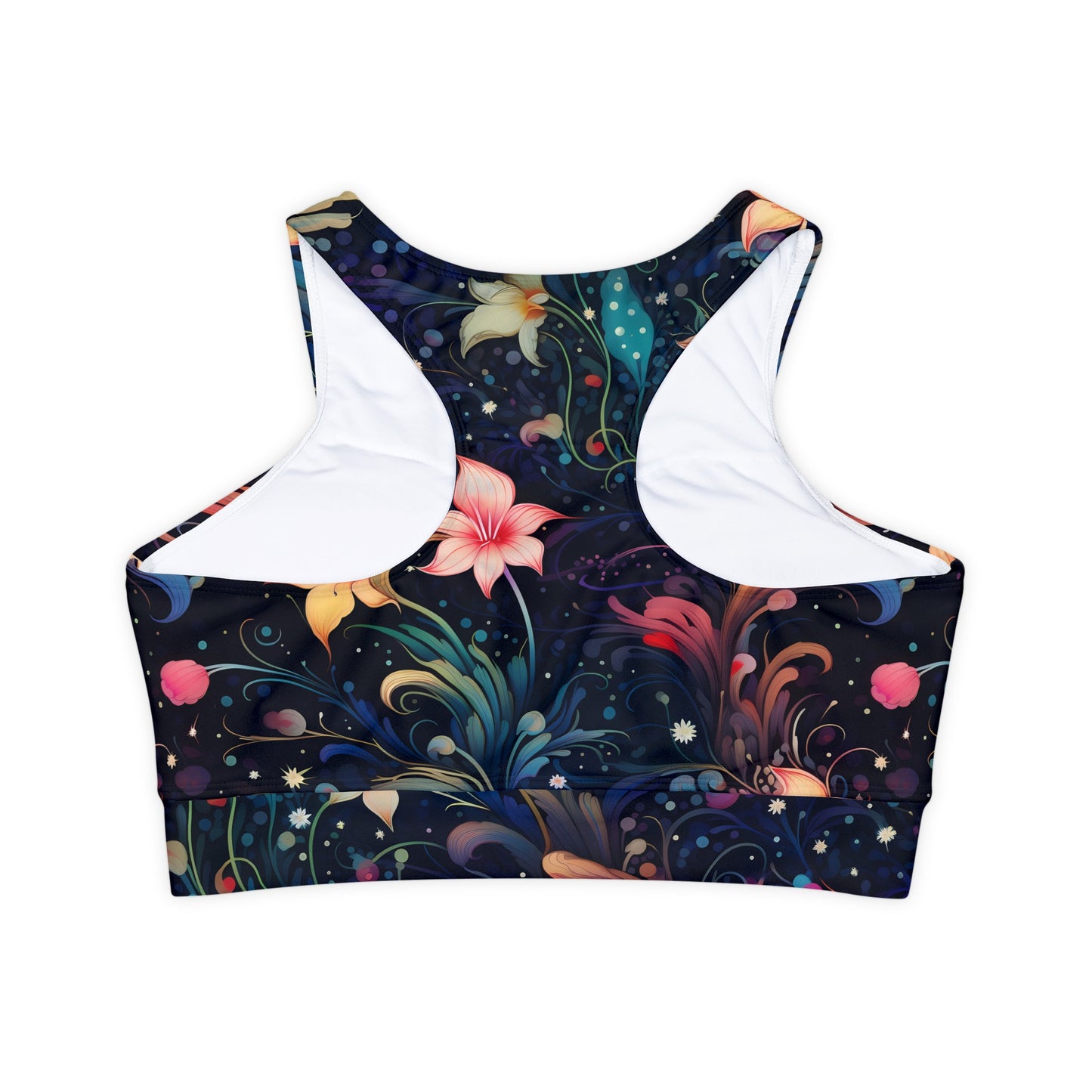 Art Nouveau 1 Fully Lined, Padded Sports Bra, Black and White Sports Bra, Lined Athletic Top, Fitness Apparel