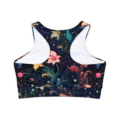 Art Nouveau 1 Fully Lined, Padded Sports Bra, Black and White Sports Bra, Lined Athletic Top, Fitness Apparel
